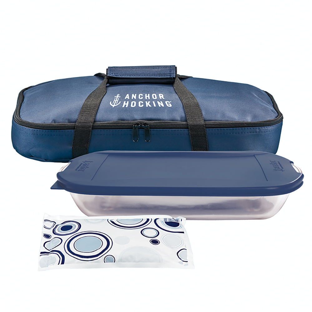 Anchor Hocking Embrace Portable Tote 4 Piece Set Navy