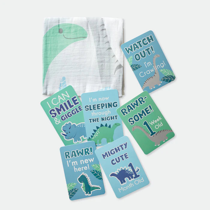 Lorraine Lea Dinosaur Milestone Muslin Blanket